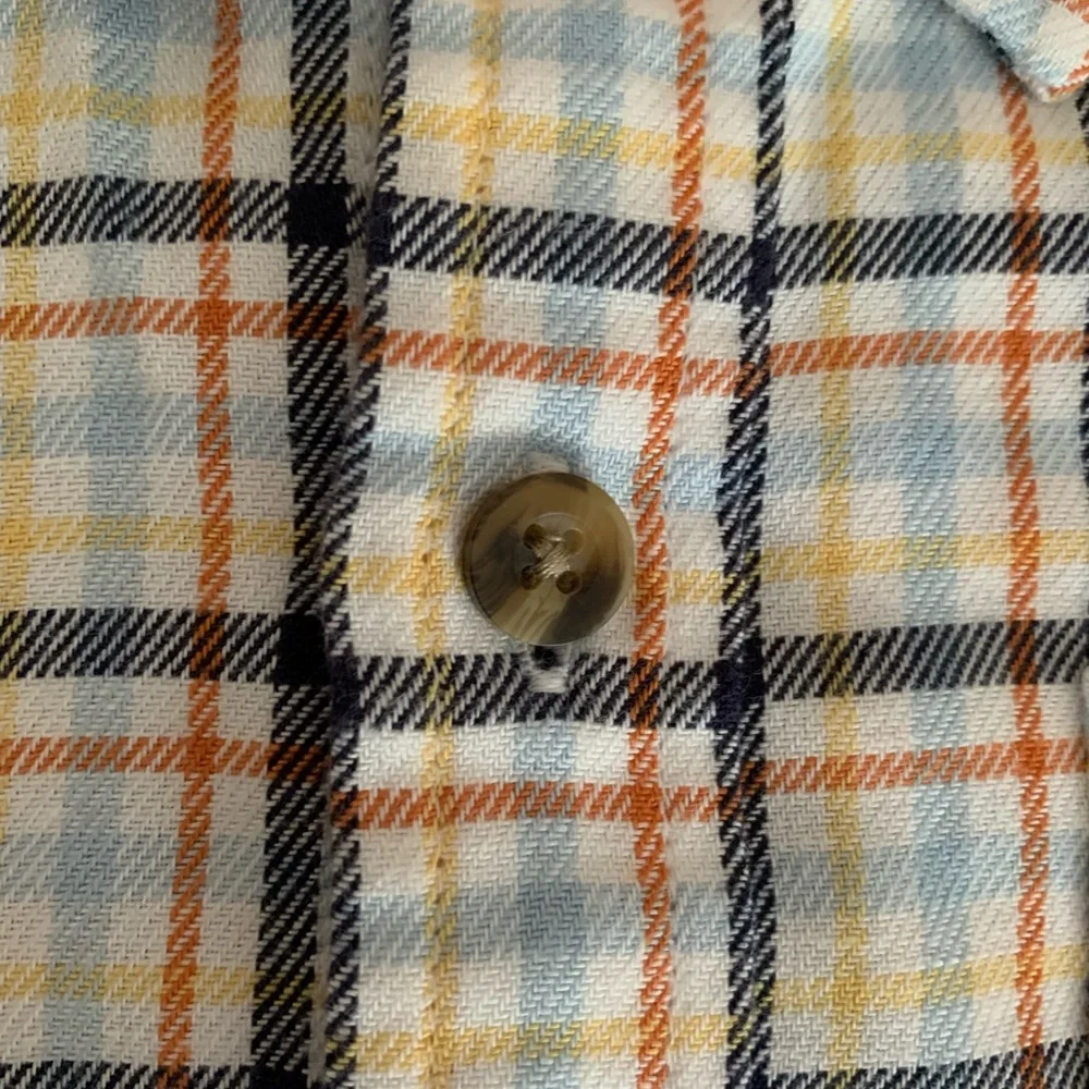Vintage Gymboree Button Down Shirt Boys 3 White Blue Orange Plaid Short Sleeves